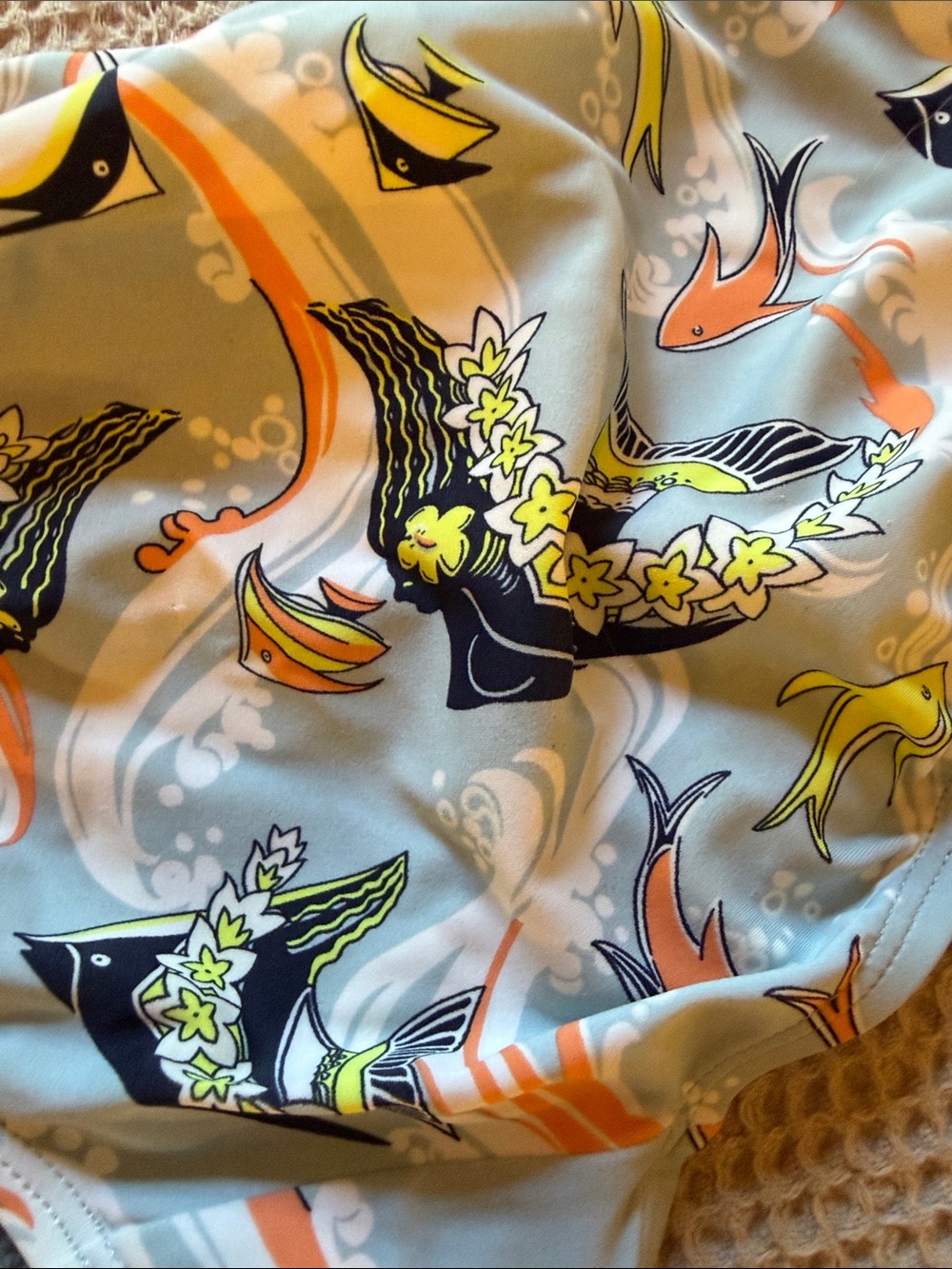 Patagonia Light Blue, Black, Yellow & Orange Fish-Print Bikini Bottom